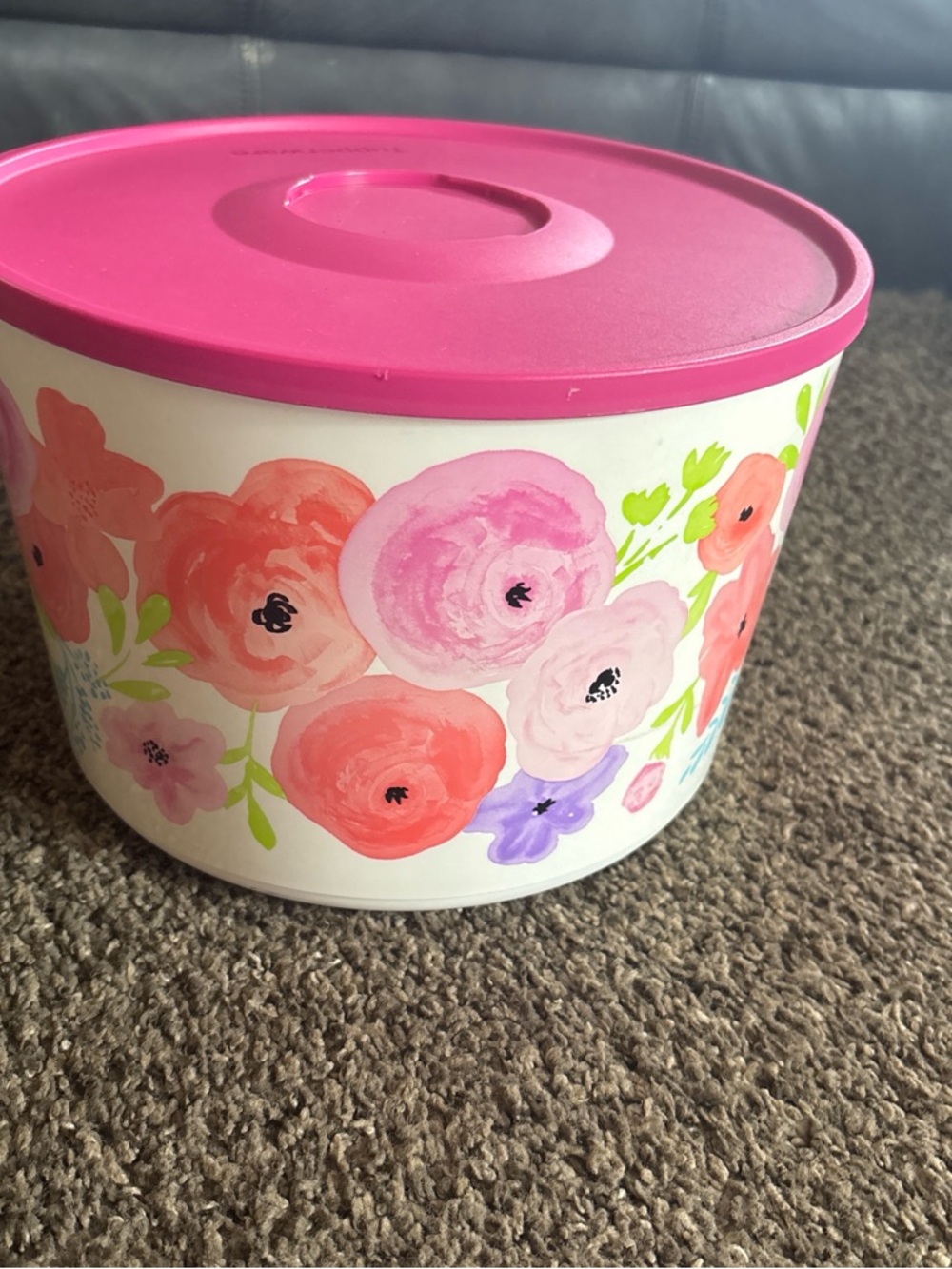 Tupperware Pink Floral Storage Bowl with Bright Flower Print